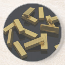 Gold bars in bulk on a black background coasters