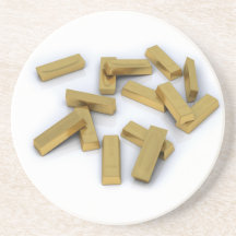 Gold bars in bulk on a white background drink coasters