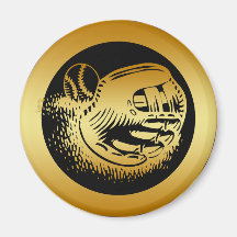 GOLD BASEBALL GLOVE AND BALL FRIDGE MAGNET
