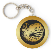 GOLD BASEBALL GLOVE AND BALL KEYCHAIN