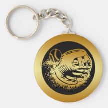 GOLD BASEBALL GLOVE AND BALL KEYCHAIN