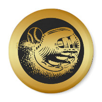 GOLD BASEBALL GLOVE AND BALL FRIDGE MAGNET