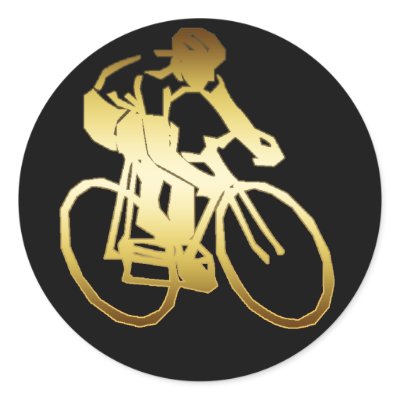 GOLD BIKE RIDER ROUND STICKERS by dgpaulart