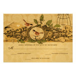 Gold Birdcage Damask Acorn Vintage Love Birds RSVP Custom Announcement