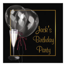 Gold Black Champagne Mans Birthday Party Custom Invitations
