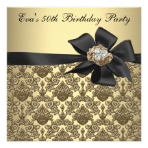 Gold Black Damask 50th Birthday Party Custom Announcement