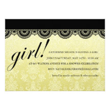 Gold & Black Damask Girls Baby Shower Invite