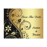 Gold & Black Floral Scroll Save The Date Postcard