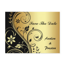 Gold & Black Floral Scroll Save The Date Postcard