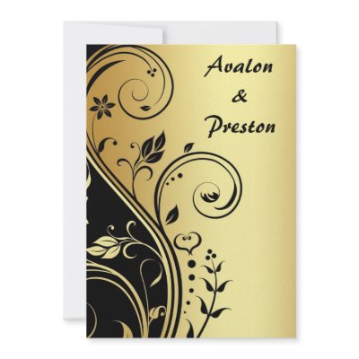 Gold & Black Floral Scroll  Wedding Invitation by theedgeweddings
