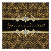 Gold Black Lace Diamond Black Tie Party Invitation