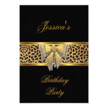 Gold Black Leopard bow Elegant Classy Birthday Custom Invite