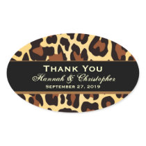 Gold Black Leopard Wedding Thank You Oval Oval Sticker