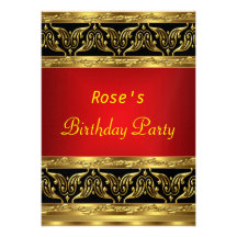 Gold Black Red Birthday Party Invitation