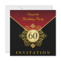 Gold Black Royal Red 60th Birthday Surprise Party Invite