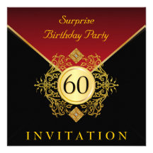 Gold Black Royal Red 60th Birthday Surprise Party Invite