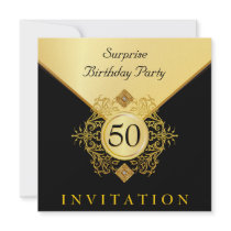 Gold Black Surprise Birthday Party Invitations