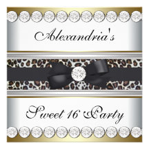 Gold Black White Leopard Sweet 16 Party Personalized Invitation
