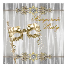 Gold Black White Masquerade Party Personalized Invite