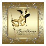 Gold Black White Sweet Sixteen Masquerade Party Invite