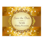 Gold Bokeh Save the Date 50th Anniversary Postcards