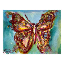 GOLD BUTTERFLY IN BLUE POSTCARDS