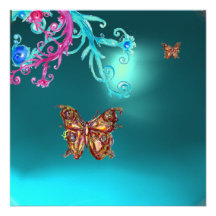 GOLD BUTTERFLY TEAL AQUA BLUE GEMSTONE ANNOUNCEMENTS