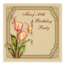 Gold Butterfly Tulips Elegant 60th Birthday Party Personalized Invitation