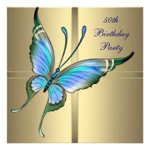 Gold Butterfly Womans 50th Birthday Party Personalized Invitation