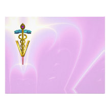 GOLD CADUCEUS VETERINARY SYMBOL, lilac ,pink Letterhead Template