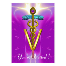 GOLD CADUCEUS VETERINARY SYMBOL Pink Fuchsia Announcement