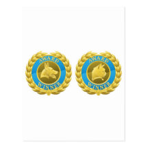 Gold cat and dog pet medals postcards