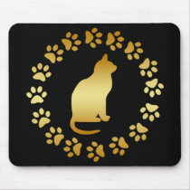 GOLD CAT AND PAWS MOUSE PAD