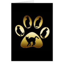 GOLD CAT PAW WITH CATS GREETING CARDS