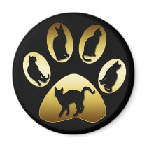 GOLD CAT PAW WITH CATS REFRIGERATOR MAGNETS