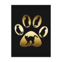 GOLD CAT PAW WITH CATS POST CARD