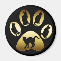 GOLD CAT PAW WITH CATS REFRIGERATOR MAGNETS