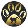 GOLD CAT PAW WITH CATS ROUND STICKER