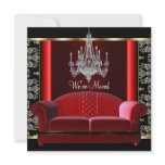Gold Chandelier Black Damask Change of Address Custom Invitation