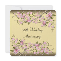 Gold Cherry Blossom 50th Anniversary Party Custom Announcements