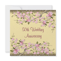 Gold Cherry Blossom 50th Anniversary Party Custom Announcements