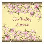 Gold Cherry Blossom 50th Anniversary Party Custom Announcements