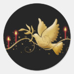 Gold Christmas dove of peace candles Round Stickers