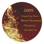 Gold Christmas Tree on Red Background Wine Label Stickers