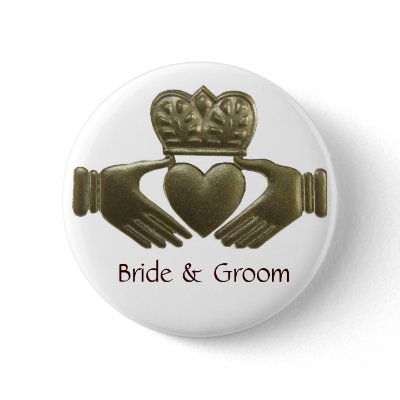 Gold Claddagh Bride and Groom Button by perfectpostage