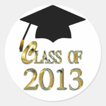 Gold Class Of 2013 & Graduation Cap Seal Sticker