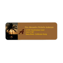 Gold Coast Sunset Palm Tree with Monogram Return Address Labels