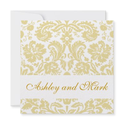 Gold Cream Floral Damask Wedding Invitation by WeddingCentre