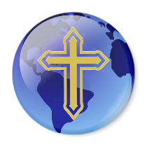 Gold Cross and Earth Refrigerator Magnet
