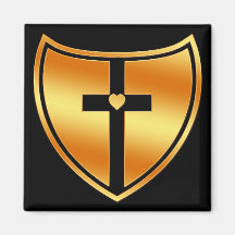 Gold Cross and Heart Shield Fridge Magnets